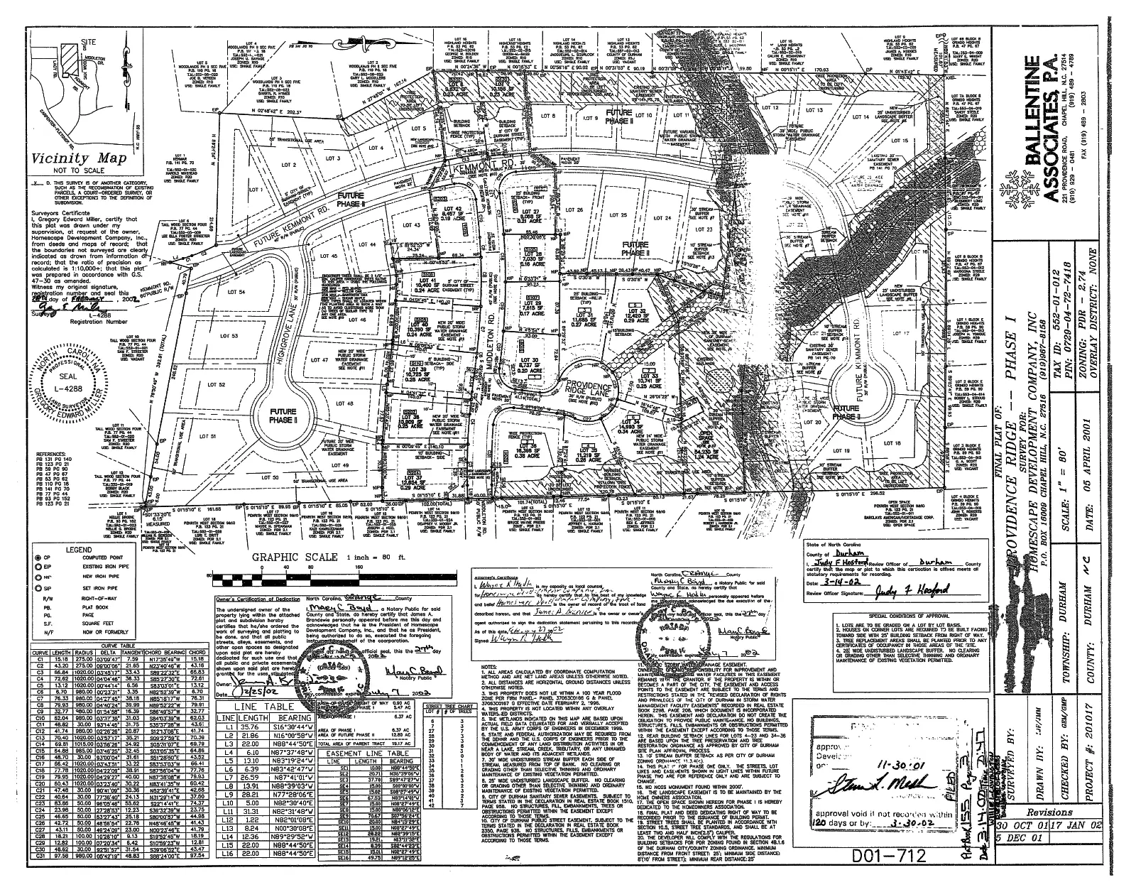 Recorded plat map of Providence Ridge Phase 1